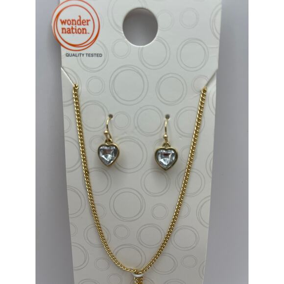 Wonder Nation Eiffel Tower & Pink Flower Pendant w/ Heart Drop Earrings Set NEW - Picture 9 of 12